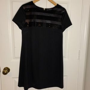 Black Mini Dress, Sequin Detail | Mango | Size M